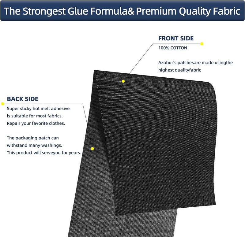 Azobur Iron on Patches for Clothing Repair, Jean Patches for Inside and Outside, Sew on Iron on Denim Patches for Jeans Kits 4"x 60"(10.5cm x 152.5cm)（Black No. 1） - Image 3